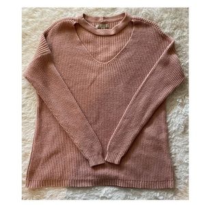 Pink American Eagle sweater V-Neck+Choker style collar.